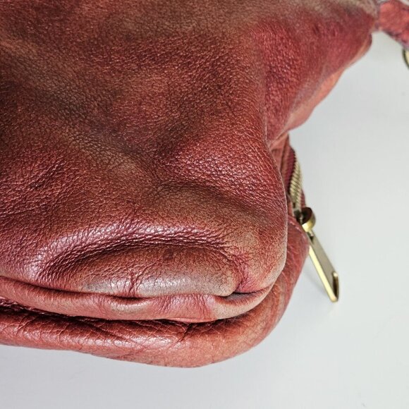 Liebeskind Crossbody Bag Anny Fire Red Aged Leather Zip Flannel Plaid Lined Boho - Picture 14 of 16